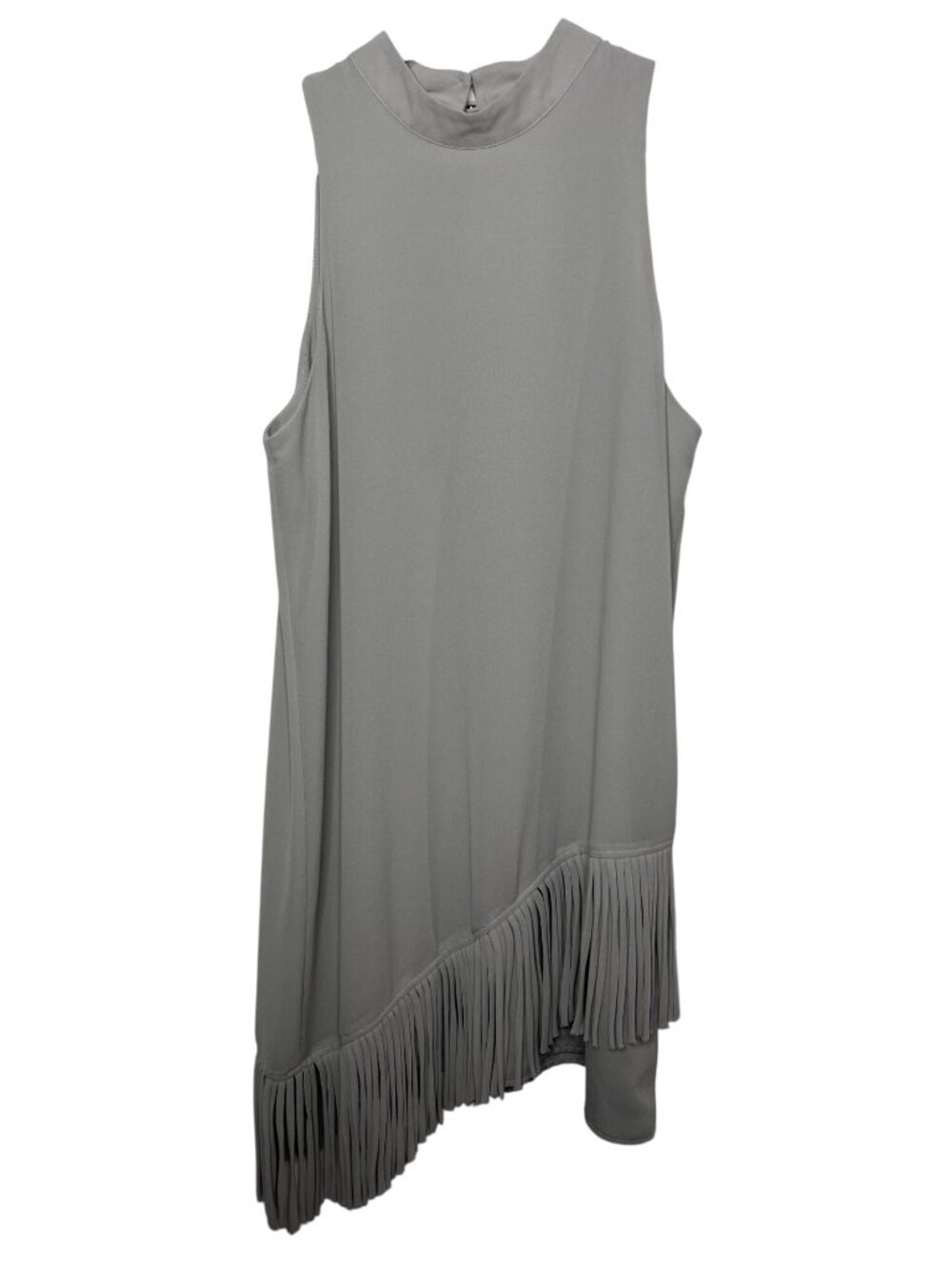 Anna Grace Women's Medium Gray Fringe Hem Sleeveless Shift Dress Boho